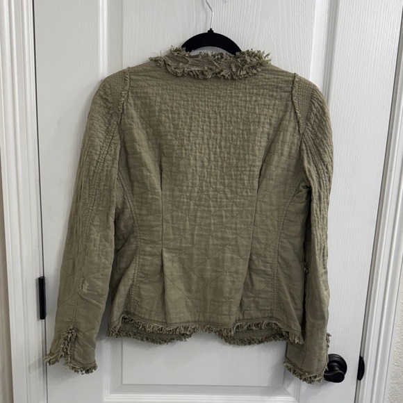 Ermanno Scervino Olive Quilted Button Up Blazer with Fringe Size 42 (US Small) - Picture 11 of 12